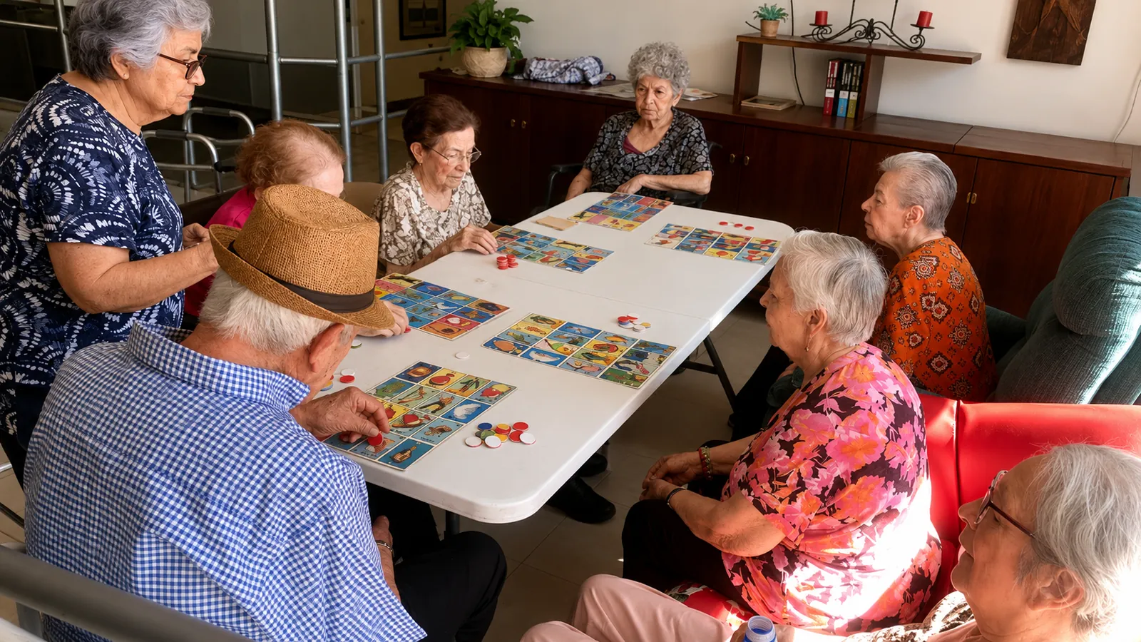 Actividad recreativa de lotería en la estancia de día para adultos mayores en Chihuahua